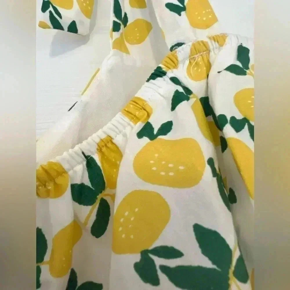 Lush Off White Lemon Print Ruffle Tiered Mini Dress Sz Small - Picture 9 of 16